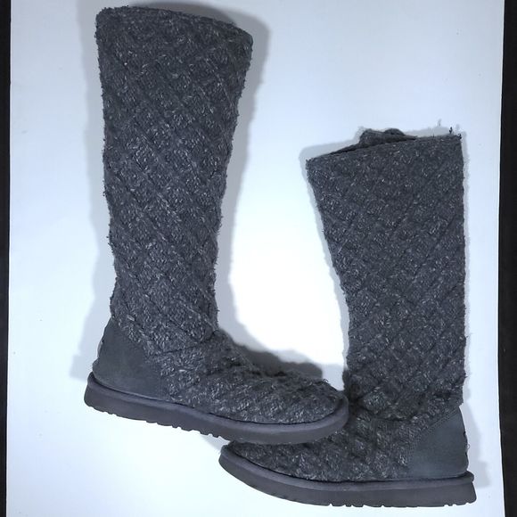 UGG Lattice Cardy Tall Sweater Boot Knit Boot Women's US Size 8 Gray - Picture 2 of 12